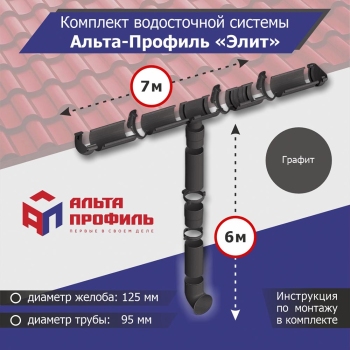 Комплект водосточной системы АльтаПрофиль для ската 7м, труба 6м, Элит Графит