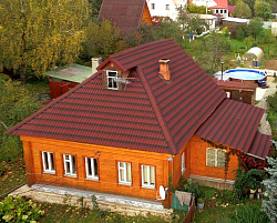 Черепица Ондулин Красный вальмовая крыша фото